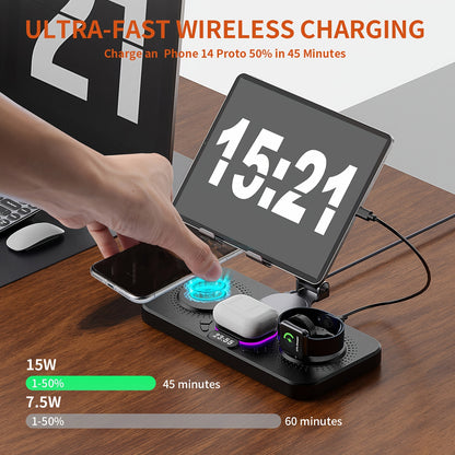 Tablet Phone Holder Magsafe Magnetic Six-In-One Wireless Charger Desktop Fast Charging Base Compatible for Huawei, Apple, and More - Universal Support For iPhone, For Apple Watch, For Airpods